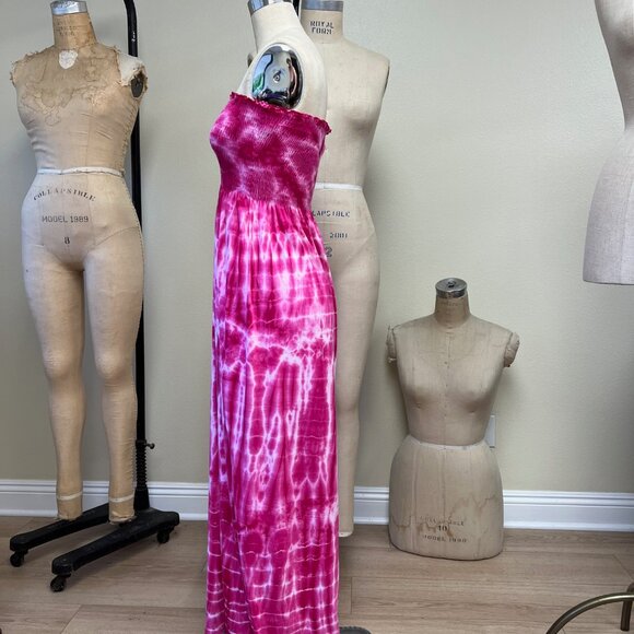 NWOT Deadstock 2000s Elastic Banded Tie Dye Tube Maxi Dress Small - Picture 2 of 5